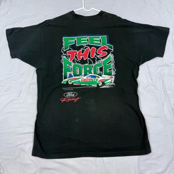Vintage 1997 John Force Feel The Force Lightning XXL T Shirt Black NHRA Racing - Picture 3 of 8